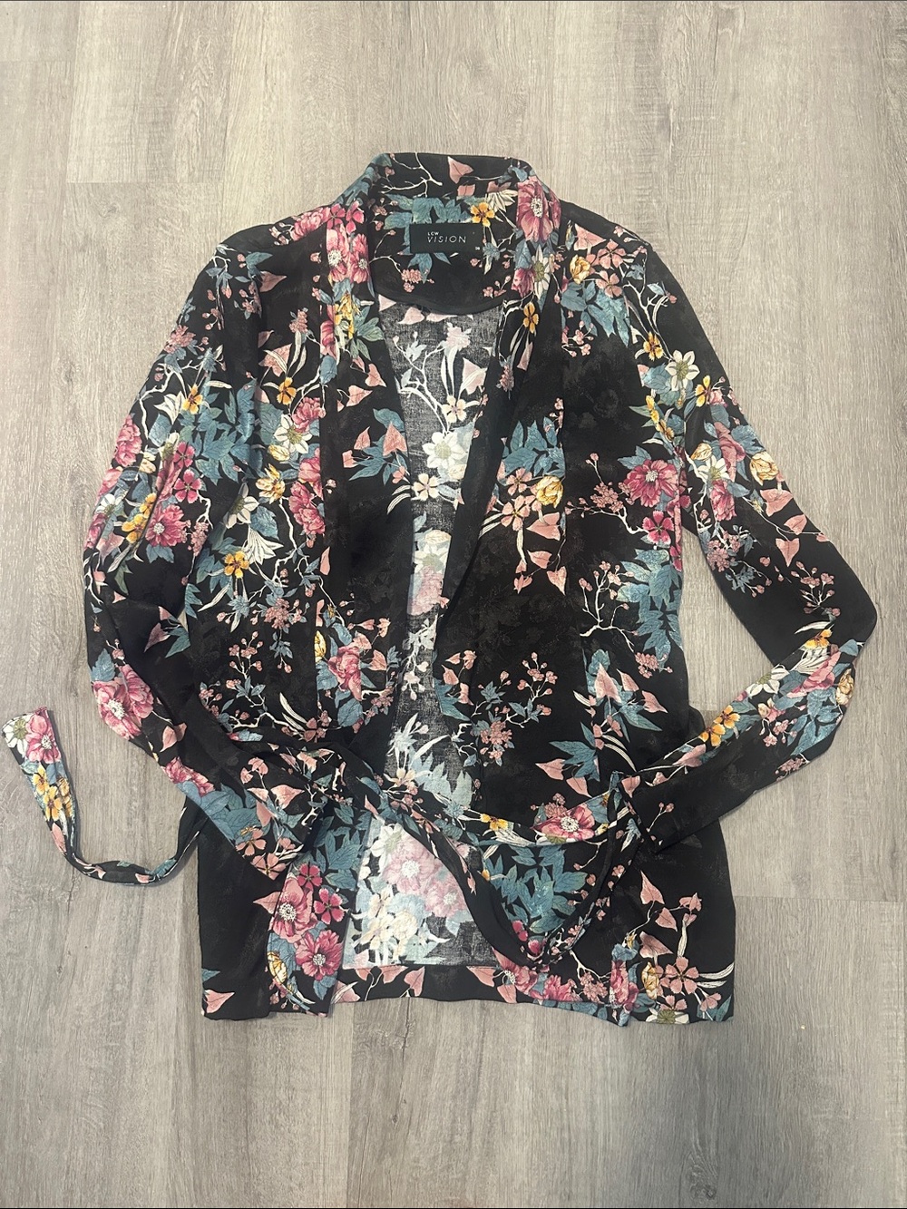 Floral Wrap Blazer - Black with Pink & Teal Floral